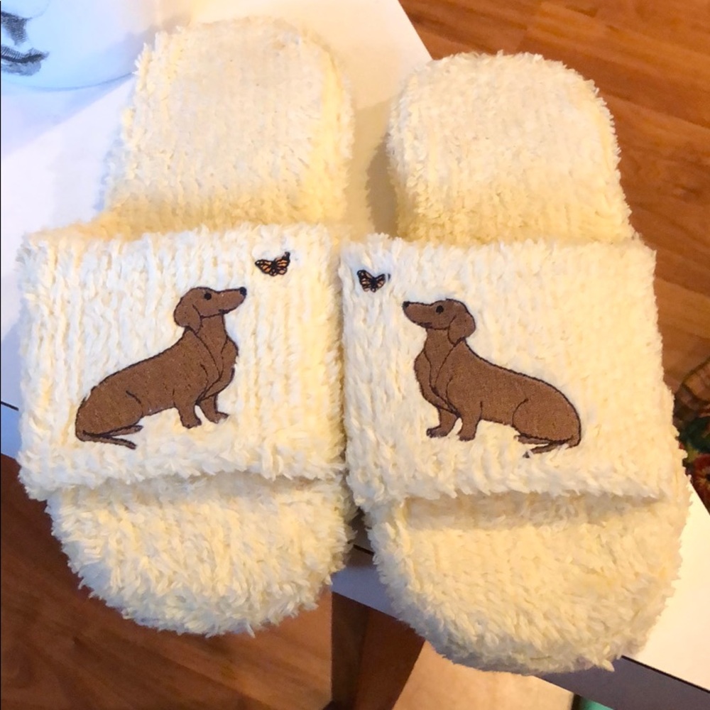 Cream/Yellow Embroidered Dachshund House Slippers!